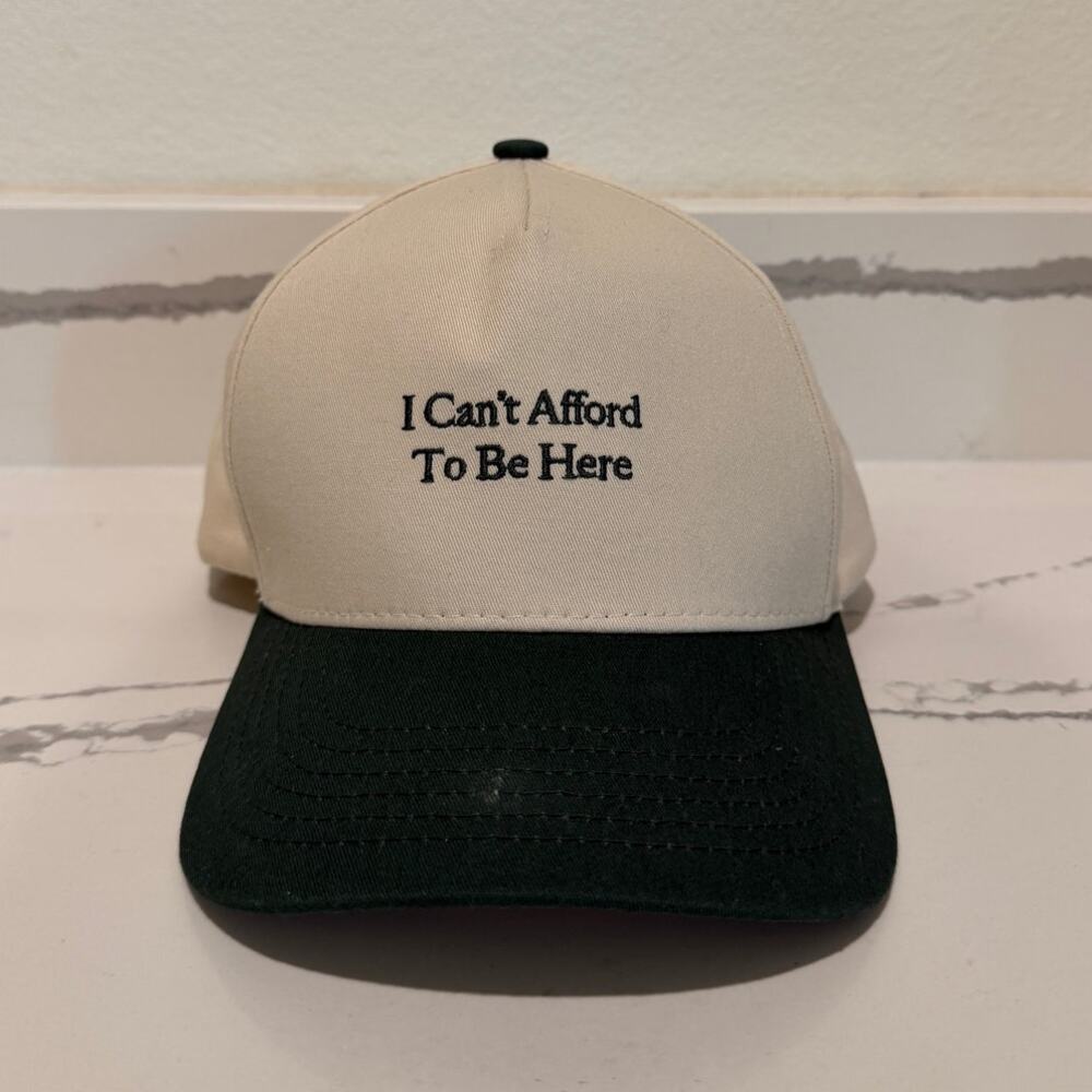 The Happiest Co I Can't Afford To Be Here Trucker Hat Snapback Cap Tan‎ Black OS